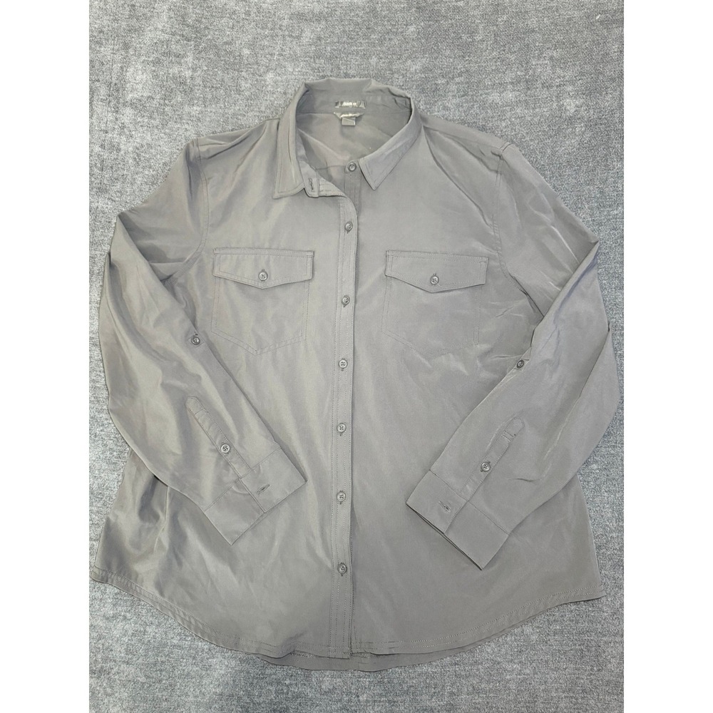 Eddie Bauer Women XL Classic Fit Long Sleeve Button Down Shirt Gray 1586163